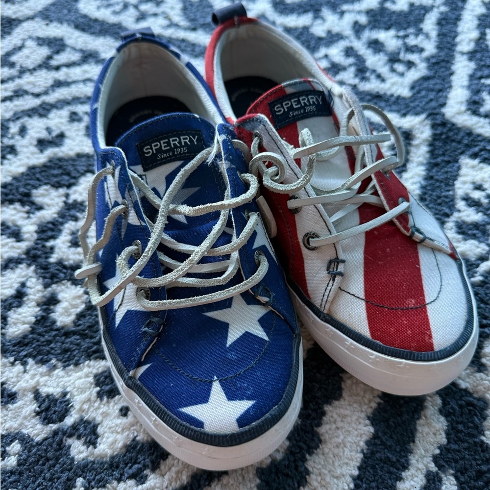Sperry Red, White, and Blue Star USA America Patriotic Sneakers